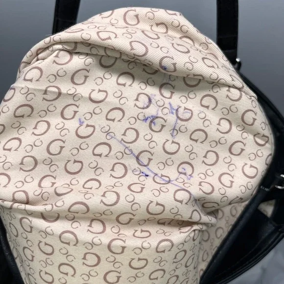 Y2K-era Guess Black Embossed Logo Tote Handbag Shoulder Bag - Picture 8 of 12